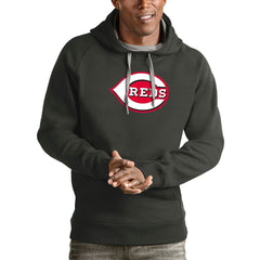 Cincinnati Reds Antigua Victory Pullover Team Logo Hoodie Charcoal