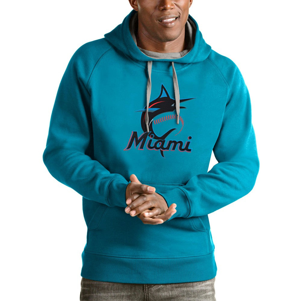 Miami Marlins Antigua Victory Pullover Team Logo Hoodie Blue