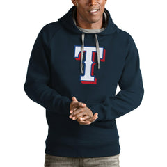 Texas Rangers Antigua Victory Pullover Team Logo Hoodie Navy