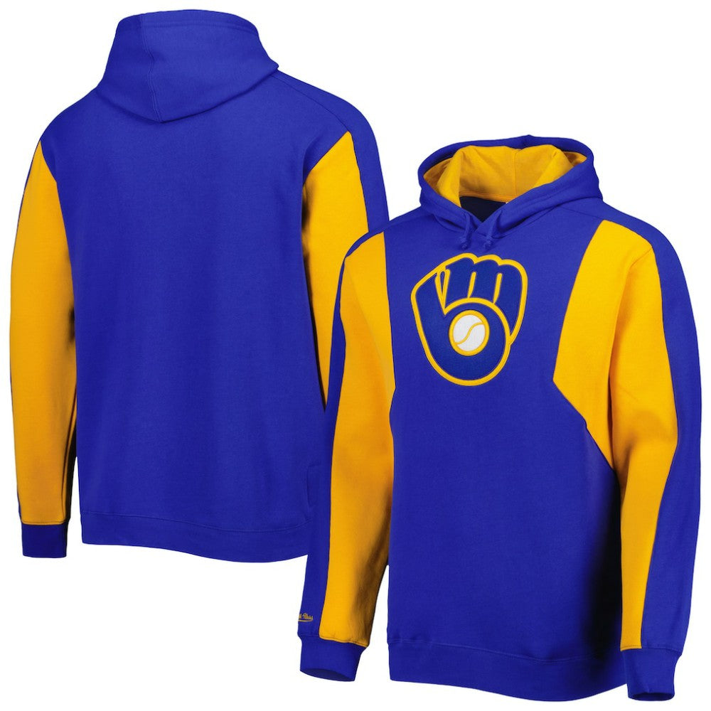 Milwaukee Brewers Colorblocked Fleece Pullover Hoodie Royal/Gold | Mitchell & Ness
