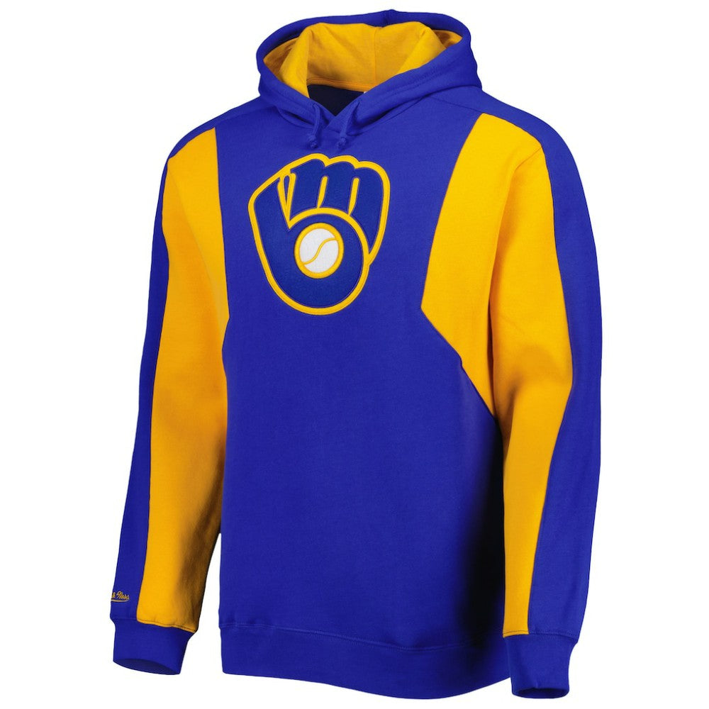 Milwaukee Brewers Colorblocked Fleece Pullover Hoodie Royal/Gold | Mitchell & Ness