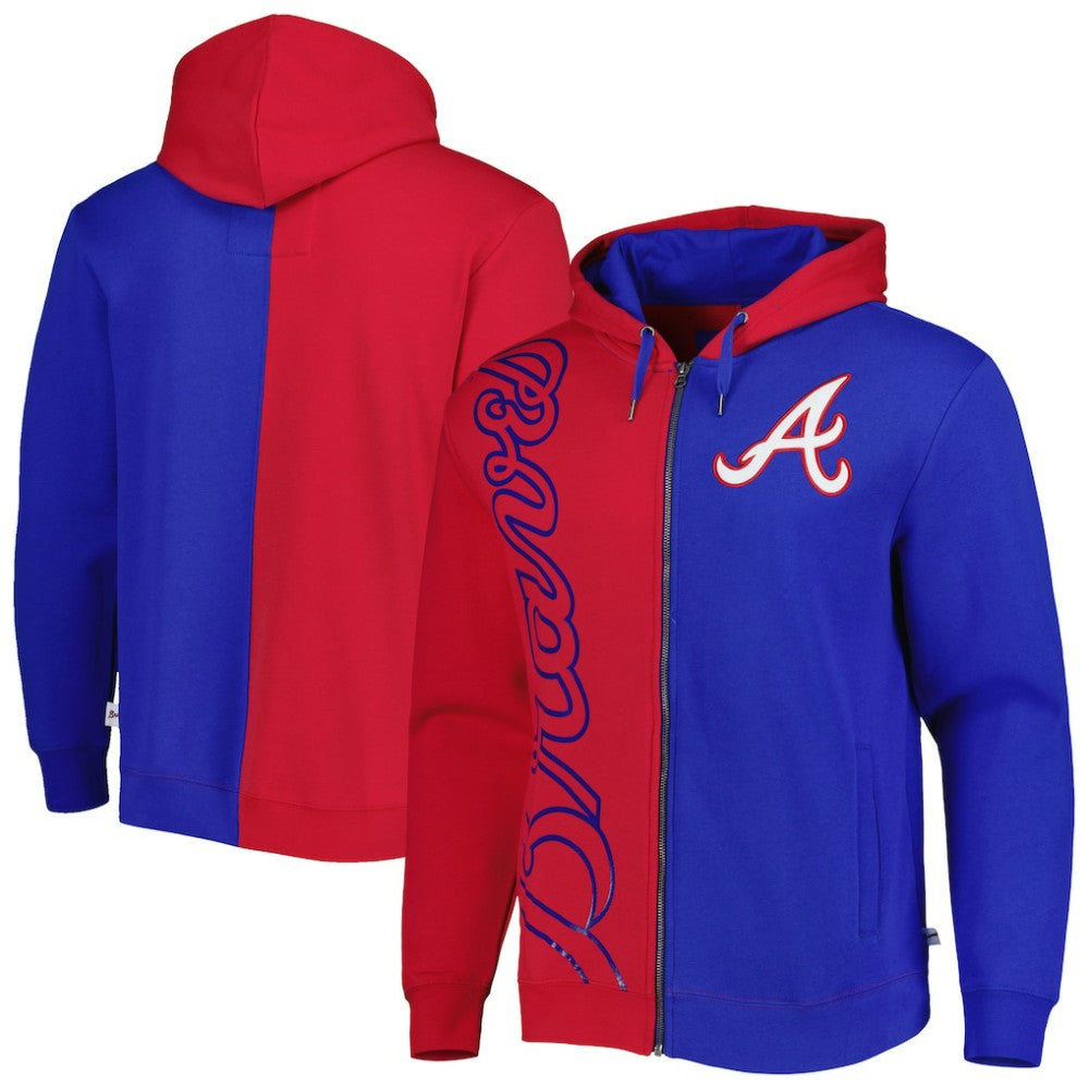 Atlanta Braves Fleece Full-Zip Hoodie Red/Royal | Mitchell & Ness