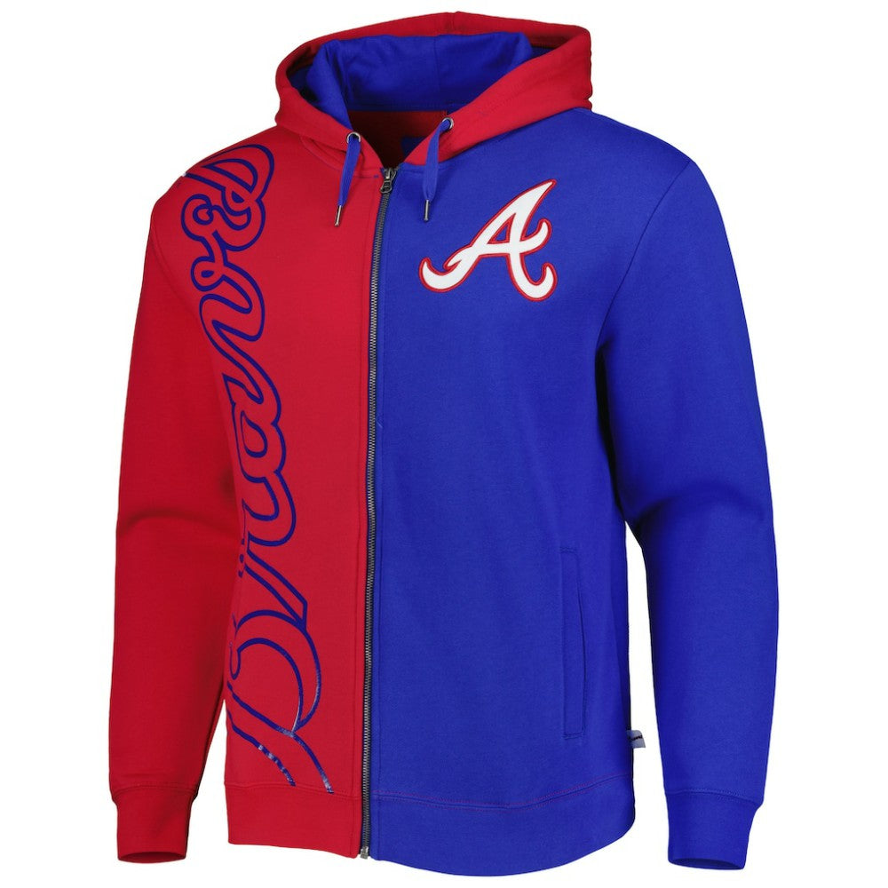 Atlanta Braves Fleece Full-Zip Hoodie Red/Royal | Mitchell & Ness