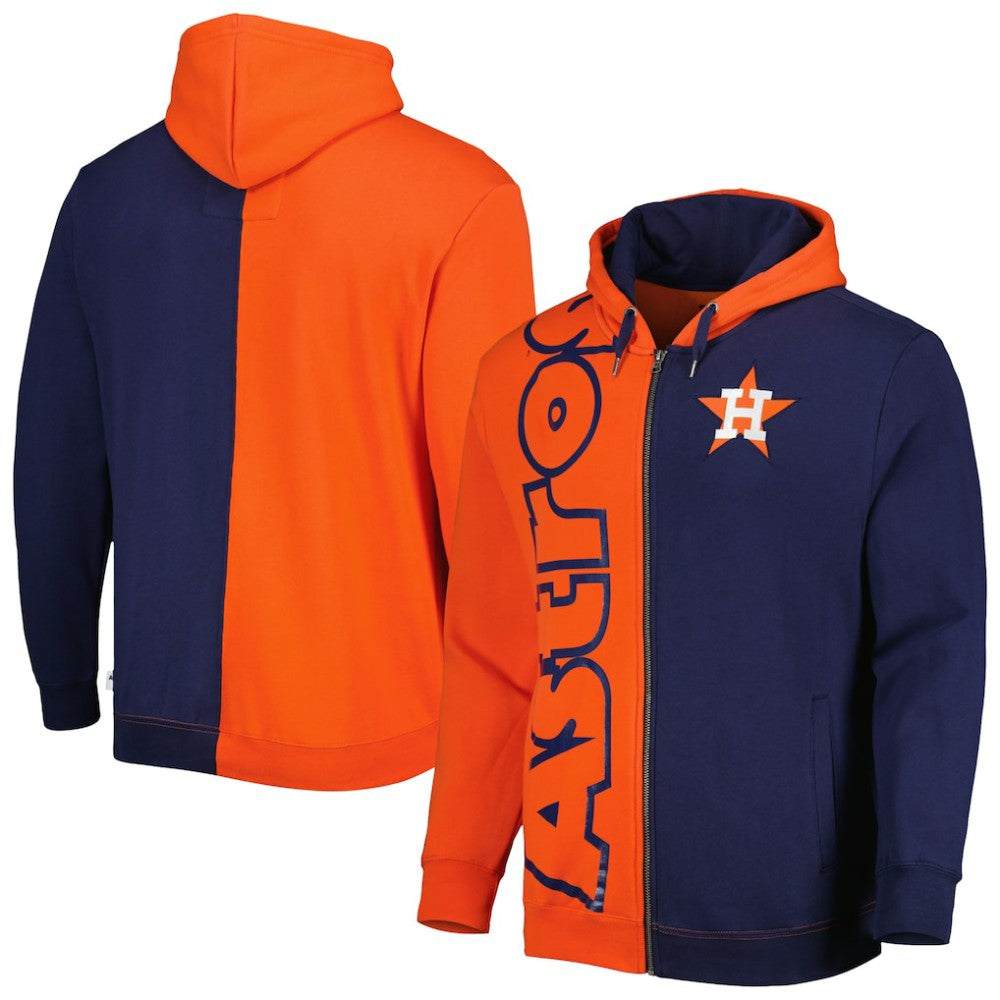 Houston Astros Fleece Full-Zip Hoodie Orange/Navy | Mitchell & Ness