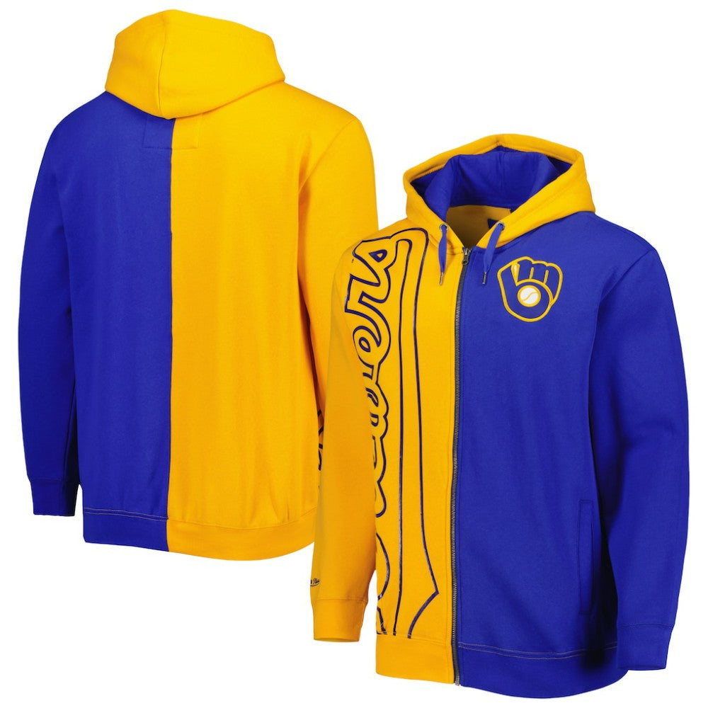 Milwaukee Brewers Fleece Full-Zip Hoodie Gold/Royal | Mitchell & Ness