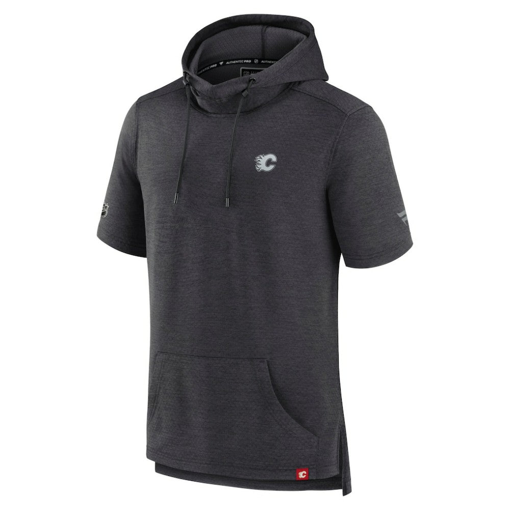 Calgary Flames Fanatics Authentic Pro Short Sleeve Pullover Hoodie Heather Charcoal