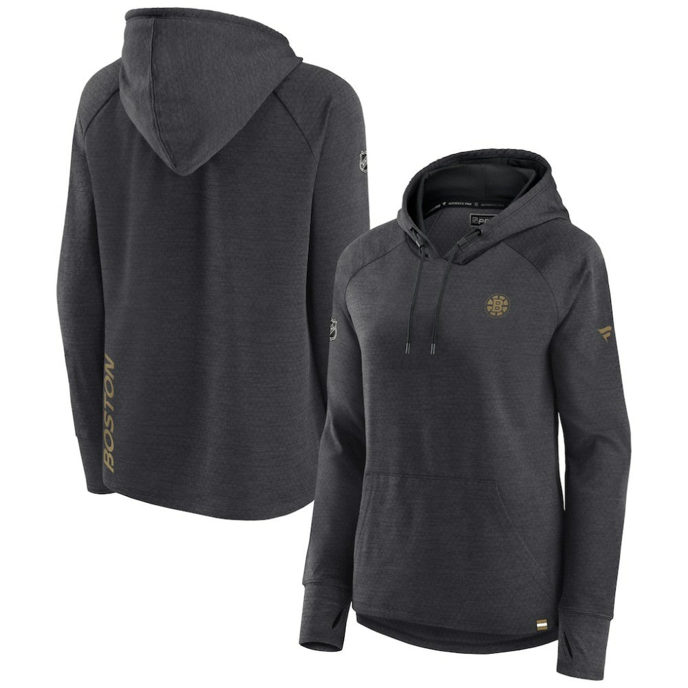 Boston Bruins Fanatics Women's Authentic Pro Pullover Hoodie Heather Charcoal