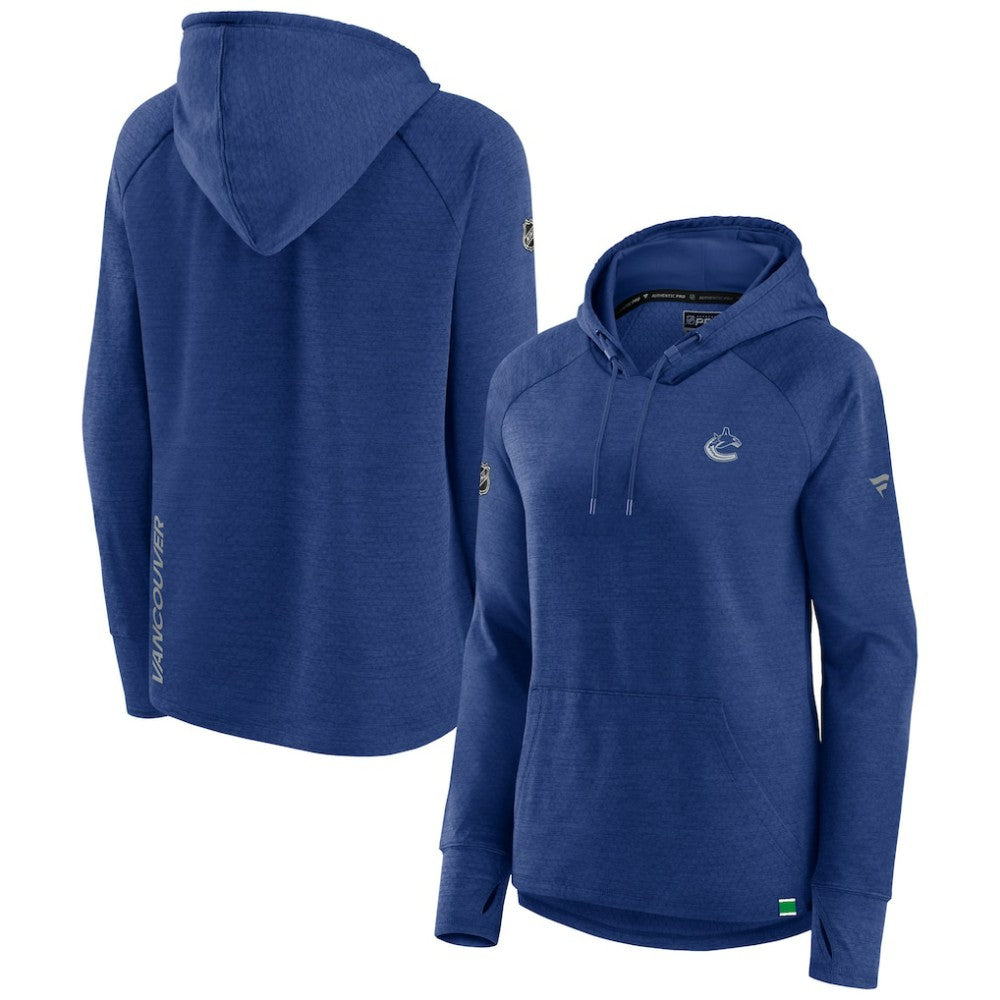 Vancouver Canucks Fanatics Women's Authentic Pro Pullover Hoodie Heather Blue