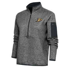 Anaheim Ducks Antigua Women's Team Logo Fortune Quarter-Zip Jacket Heather Charcoal