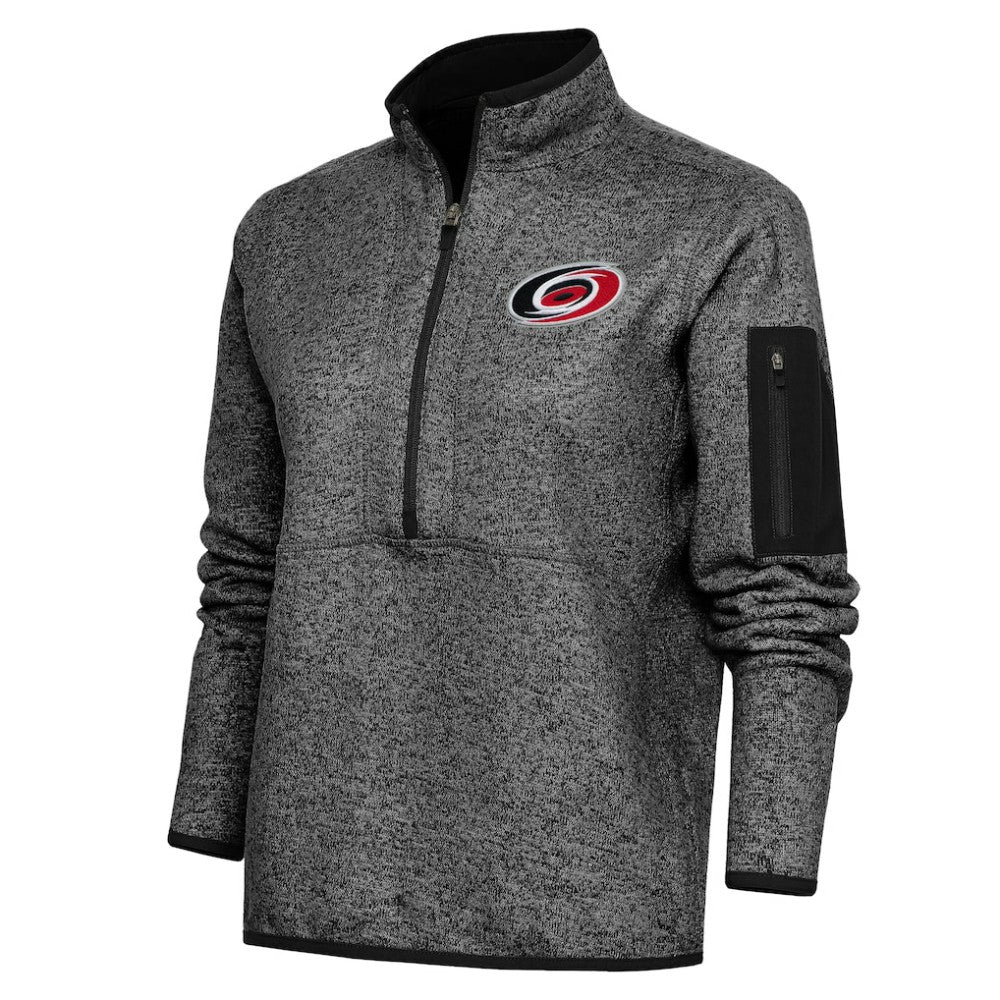 Carolina Hurricanes Antigua Women's Team Logo Fortune Quarter-Zip Jacket Heather Black