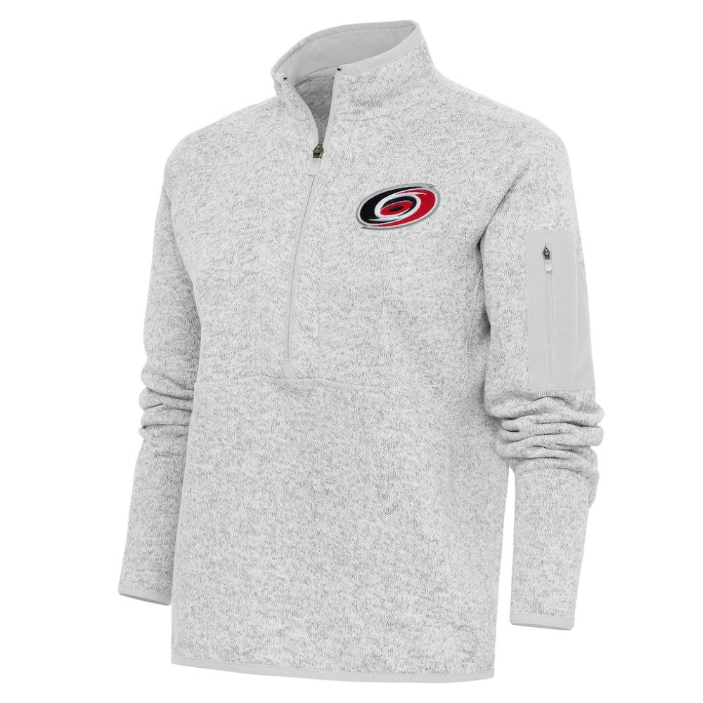 Carolina Hurricanes Antigua Women's Team Logo Fortune Quarter-Zip Jacket Heather Gray