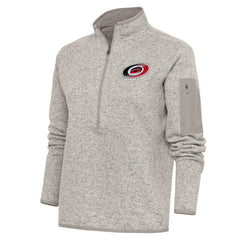 Carolina Hurricanes Antigua Women's Team Logo Fortune Quarter-Zip Jacket Oatmeal