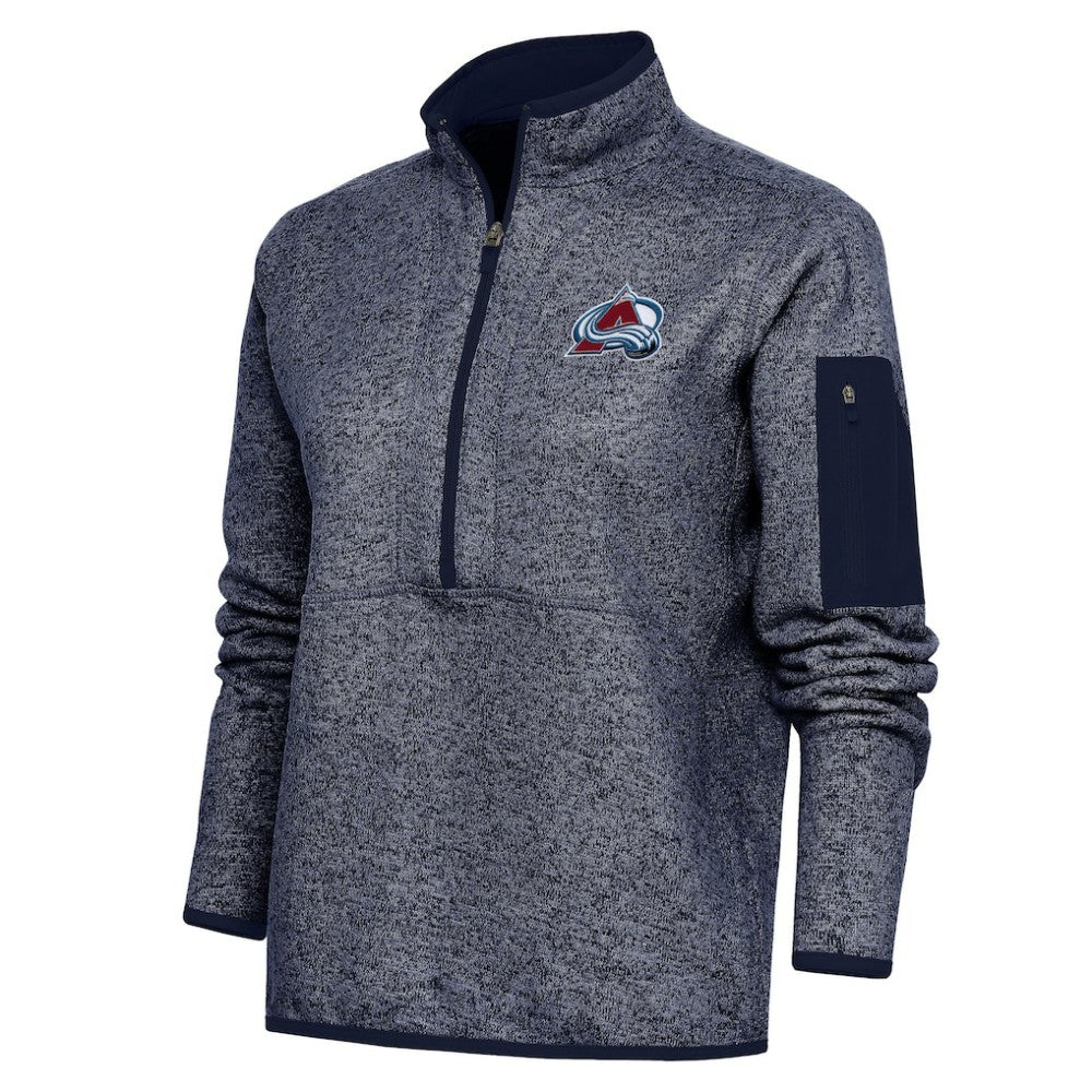 Colorado Avalanche Antigua Women's Team Logo Fortune Quarter-Zip Jacket Heather Navy