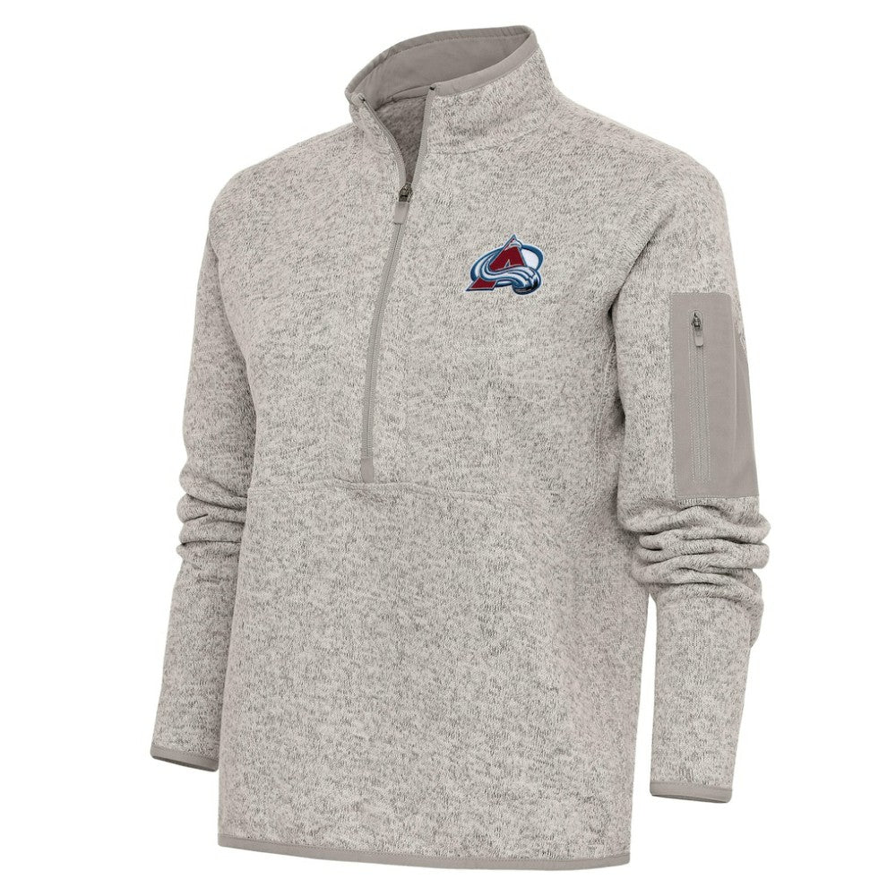 Colorado Avalanche Antigua Women's Team Logo Fortune Quarter-Zip Jacket Oatmeal