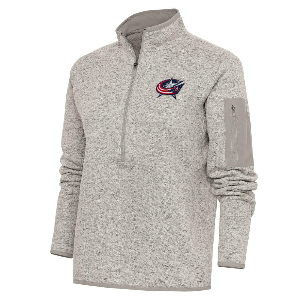 Columbus Blue Jackets Antigua Women's Team Logo Fortune Quarter-Zip Jacket Oatmeal