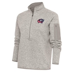 Columbus Blue Jackets Antigua Women's Team Logo Fortune Quarter-Zip Jacket Oatmeal
