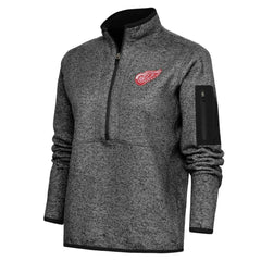 Detroit Red Wings Antigua Women's Team Logo Fortune Quarter-Zip Jacket Heather Black