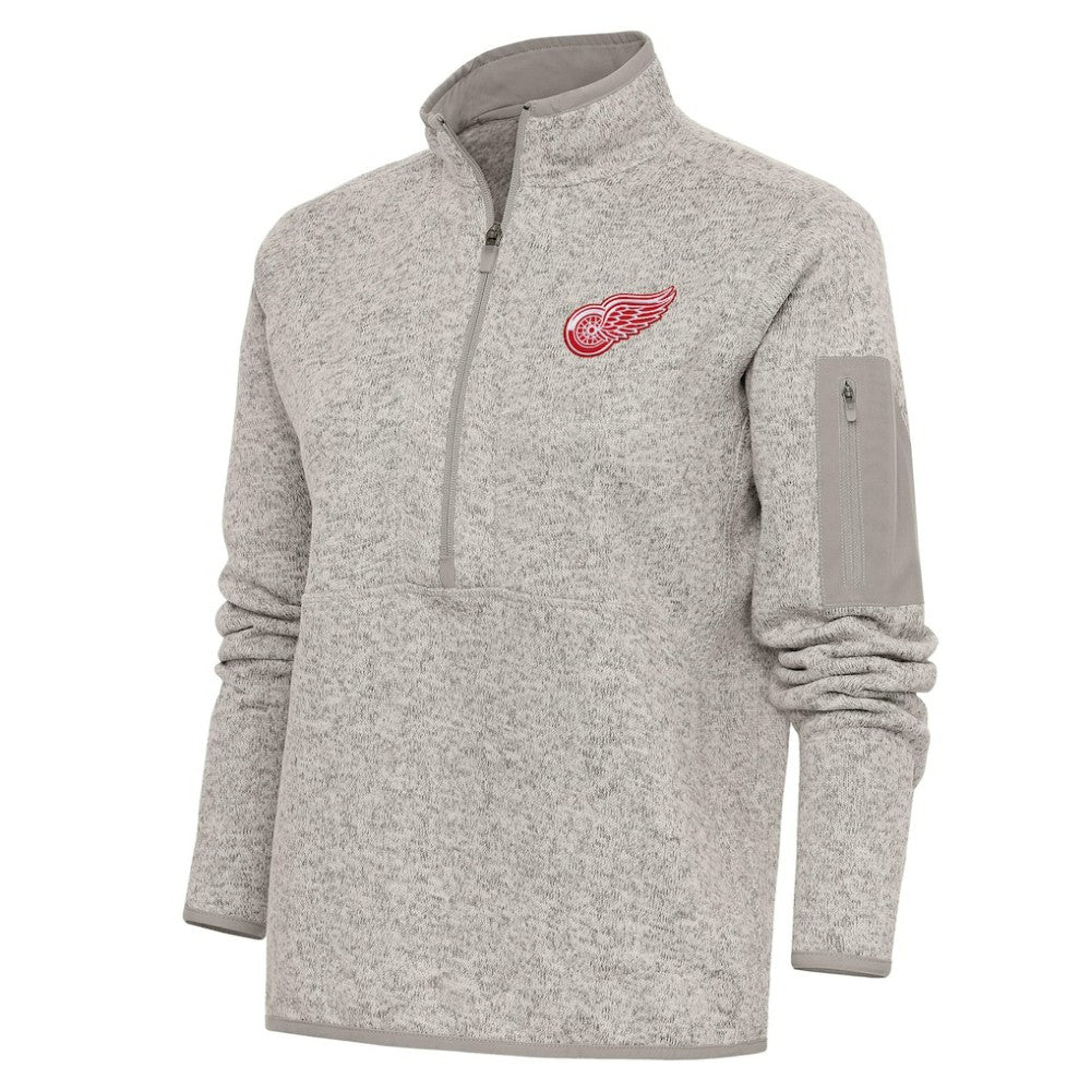 Detroit Red Wings Antigua Women's Team Logo Fortune Quarter-Zip Jacket Oatmeal