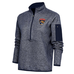 Florida Panthers Antigua Women's Team Logo Fortune Quarter-Zip Jacket Heather Navy