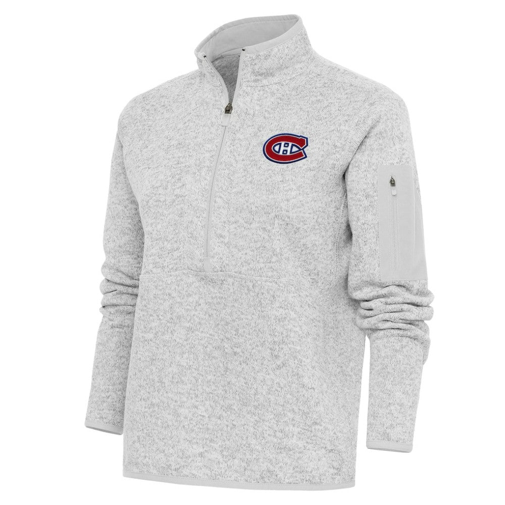 Montreal Canadiens Antigua Women's Team Logo Fortune Quarter-Zip Jacket Heather Gray