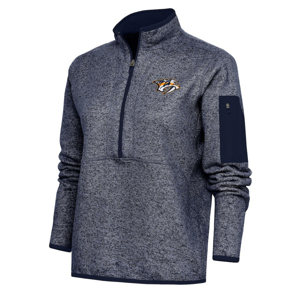Nashville Predators Antigua Women's Team Logo Fortune Quarter-Zip Jacket Heather Navy