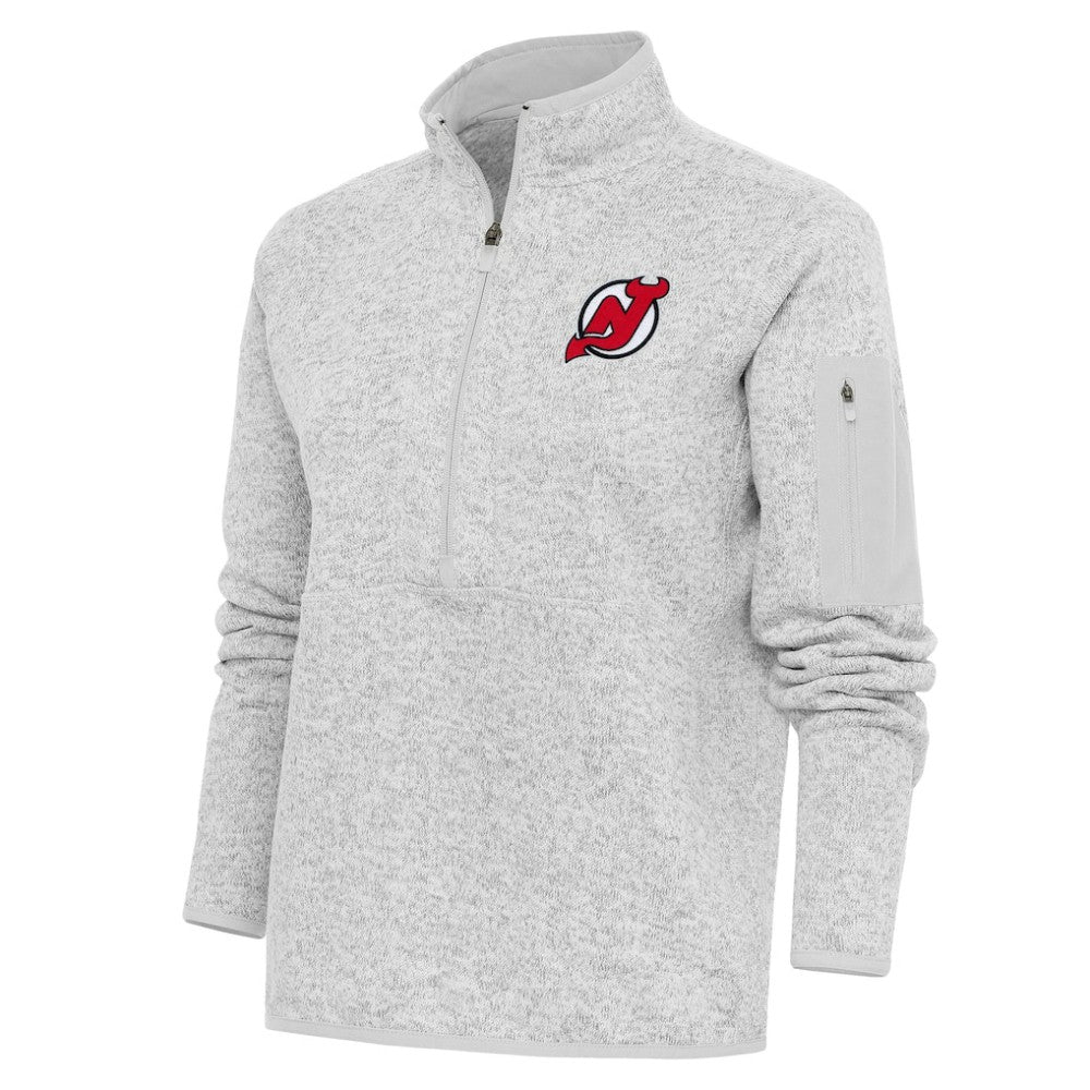 New Jersey Devils Antigua Women's Team Logo Fortune Quarter-Zip Jacket Heather Gray