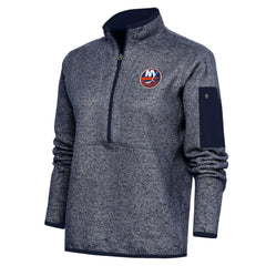 New York Islanders Antigua Women's Team Logo Fortune Quarter-Zip Jacket Heather Navy