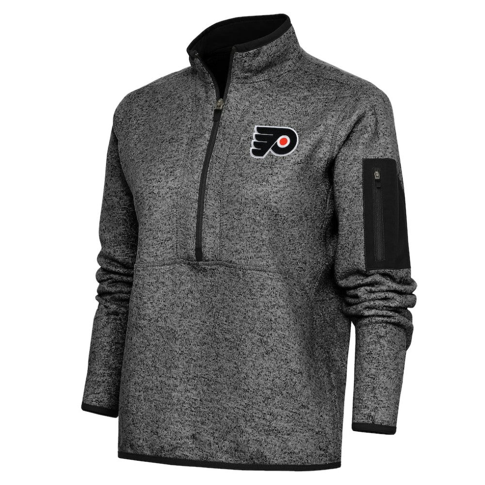 Philadelphia Flyers Antigua Women's Team Logo Fortune Quarter-Zip Jacket Heather Black
