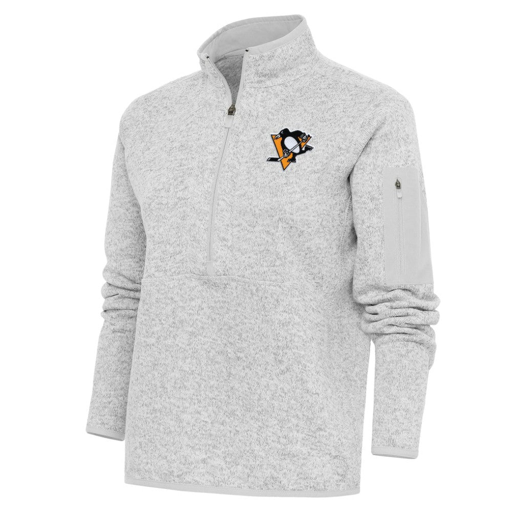 Pittsburgh Penguins Antigua Women's Team Logo Fortune Quarter-Zip Jacket Heather Gray
