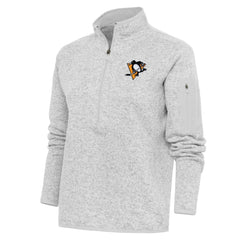 Pittsburgh Penguins Antigua Women's Team Logo Fortune Quarter-Zip Jacket Heather Gray
