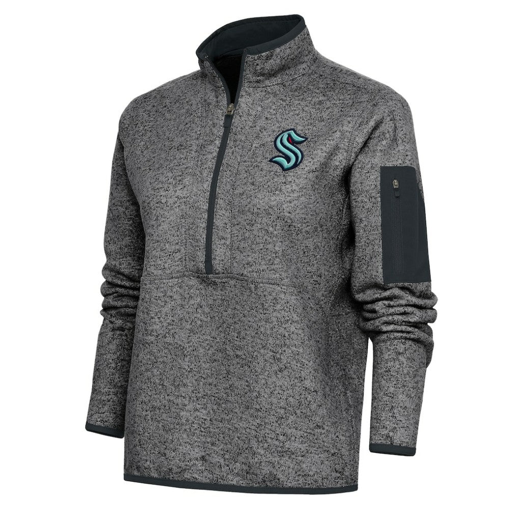 Seattle Kraken Antigua Women's Team Logo Fortune Quarter-Zip Jacket Heather Charcoal