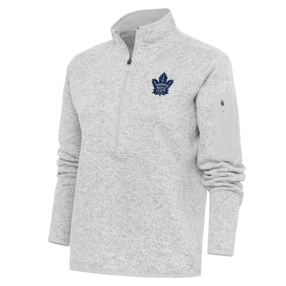 Toronto Maple Leafs Antigua Women's Team Logo Fortune Quarter-Zip Jacket Heather Gray