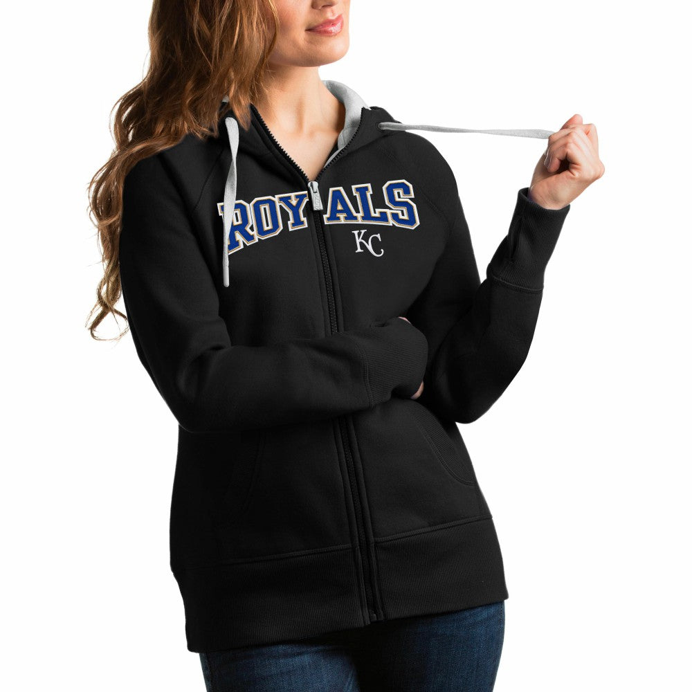 Kansas City Royals Antigua Women's Team Logo Victory Full-Zip Hoodie Black