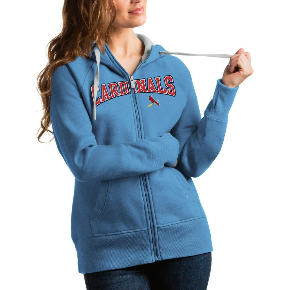 St. Louis Cardinals Antigua Women's Team Logo Victory Full-Zip Hoodie Light Blue