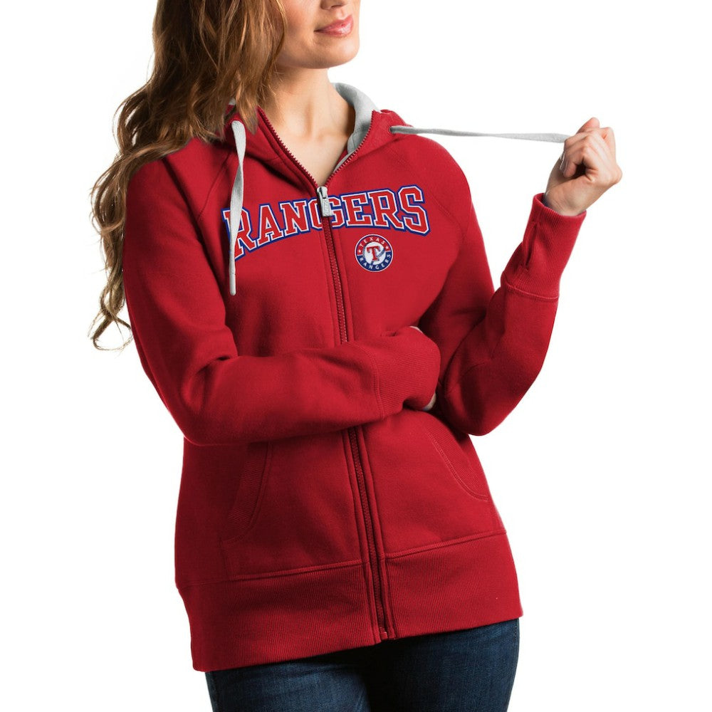 Texas Rangers Antigua Women's Team Logo Victory Full-Zip Hoodie Red