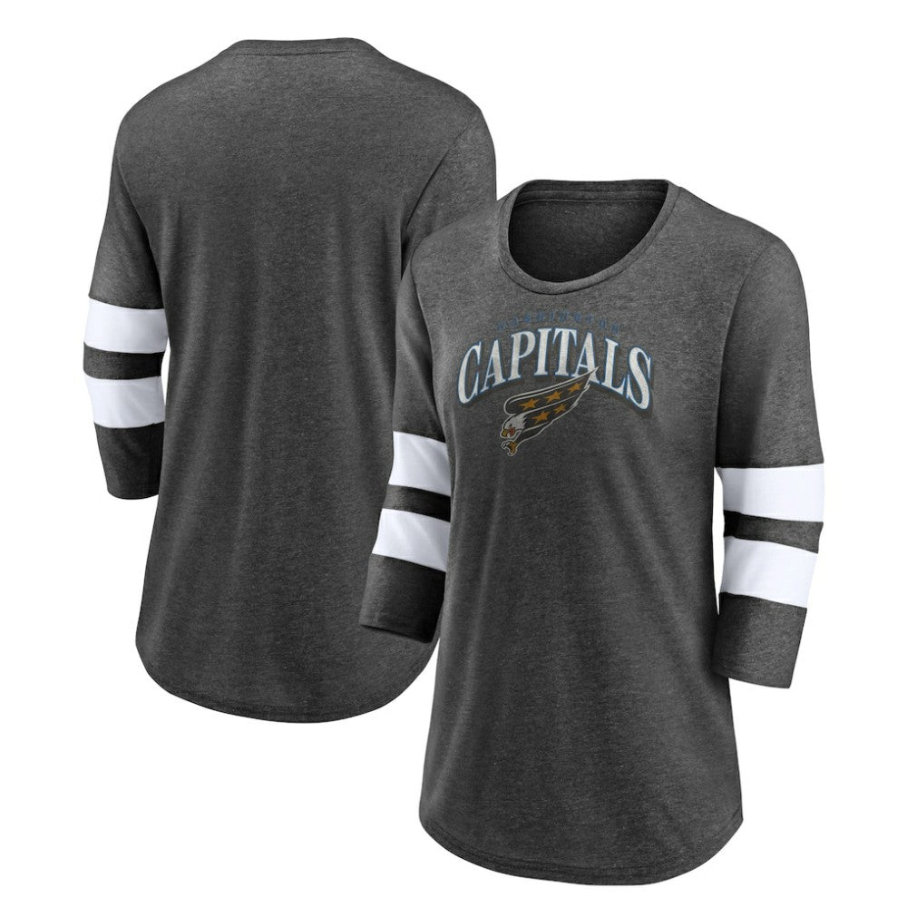 Washington Capitals Fanatics Women's Special Edition 2.0 Barn Burner 3/4 Sleeve T-Shirt Heather Charcoal