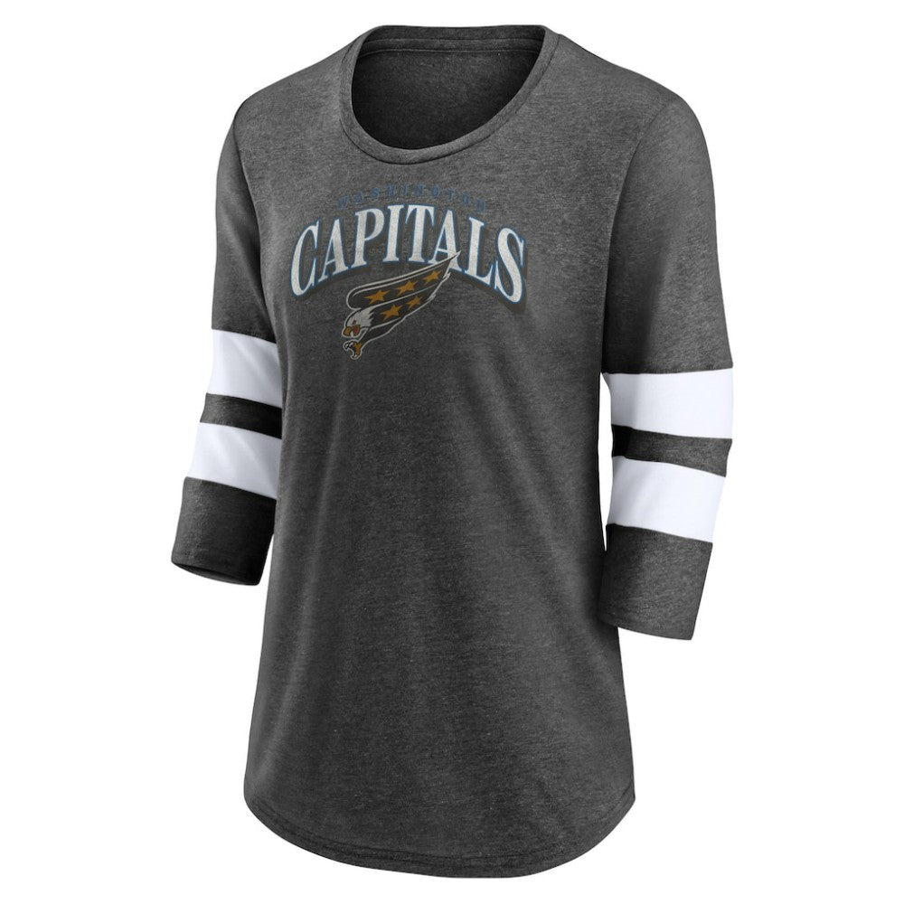 Washington Capitals Fanatics Women's Special Edition 2.0 Barn Burner 3/4 Sleeve T-Shirt Heather Charcoal