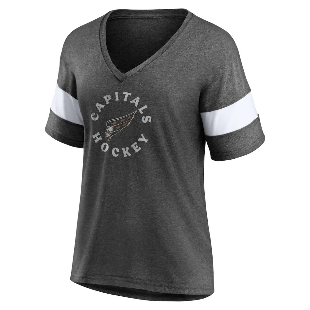 Washington Capitals Fanatics Women's Special Edition 2.0 Ring The Alarm V-Neck T-Shirt Heather Charcoal