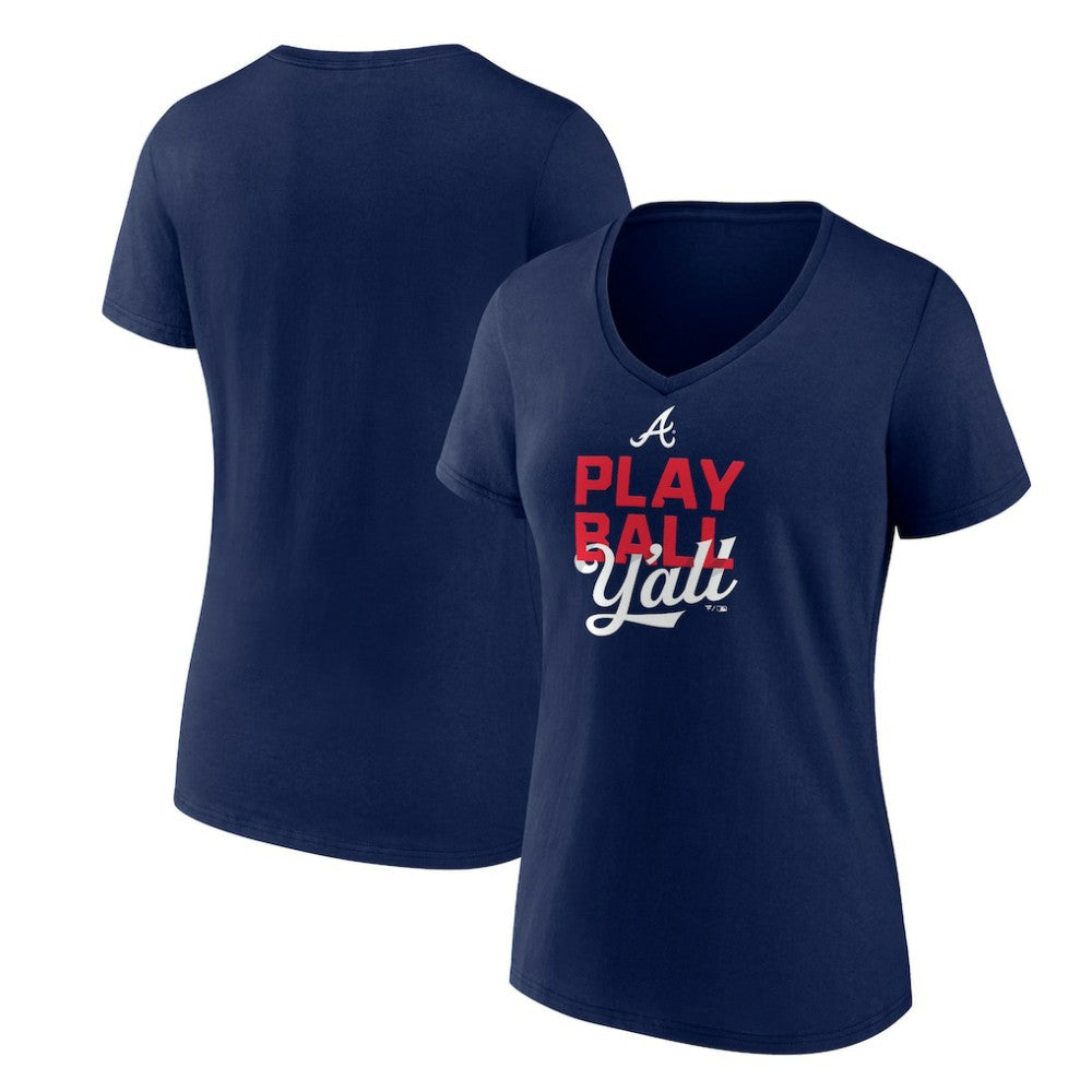 Atlanta Braves Women's Play Ball V-Neck T-Shirt Navy