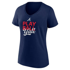 Atlanta Braves Women's Play Ball V-Neck T-Shirt Navy