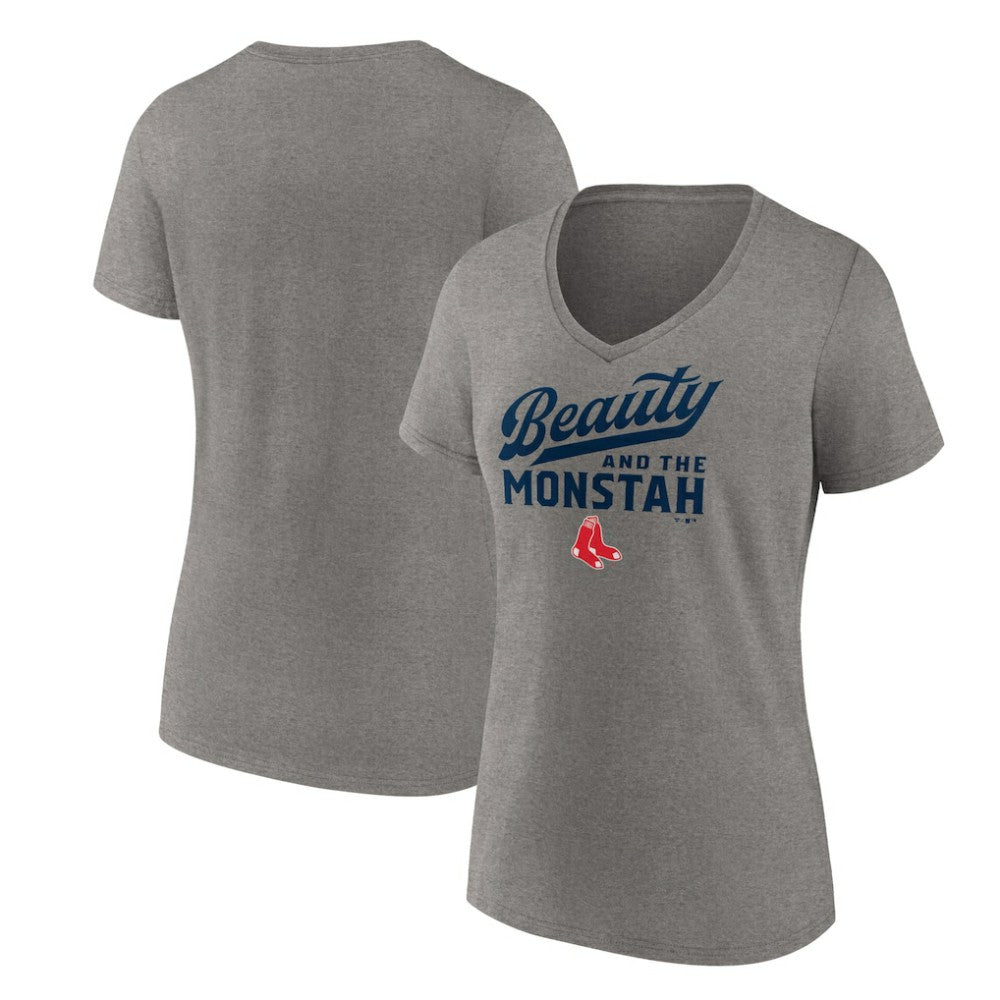 Boston Red Sox Women's Beauty And The Monstah V-Neck T-Shirt Gray