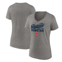 Boston Red Sox Women's Beauty And The Monstah V-Neck T-Shirt Gray