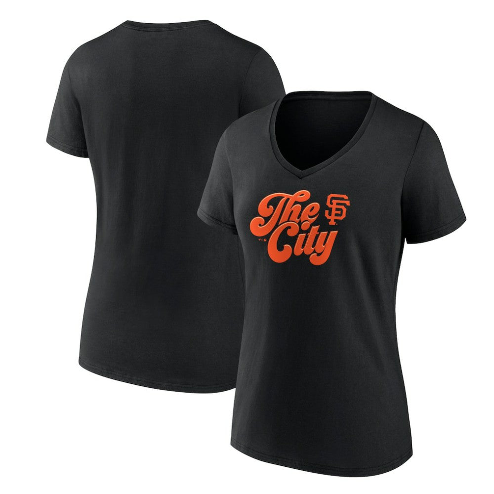 San Francisco Giants Women's Scripty City V-Neck T-Shirt Black