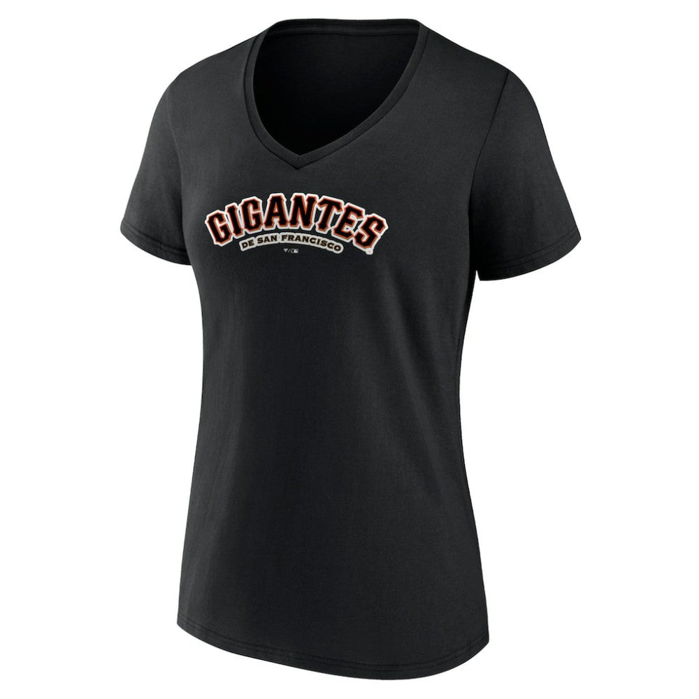 San Francisco Giants Women's Spanish Logo V-Neck T-Shirt Black