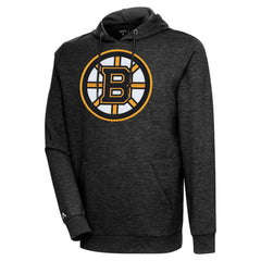 Boston Bruins Antigua Logo Action Chenille Pullover Hoodie Heather Black