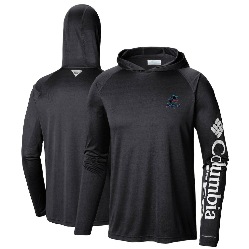 Miami Marlins Terminal Tackle Long Sleeve Hoodie T-Shirt Black | Columbia