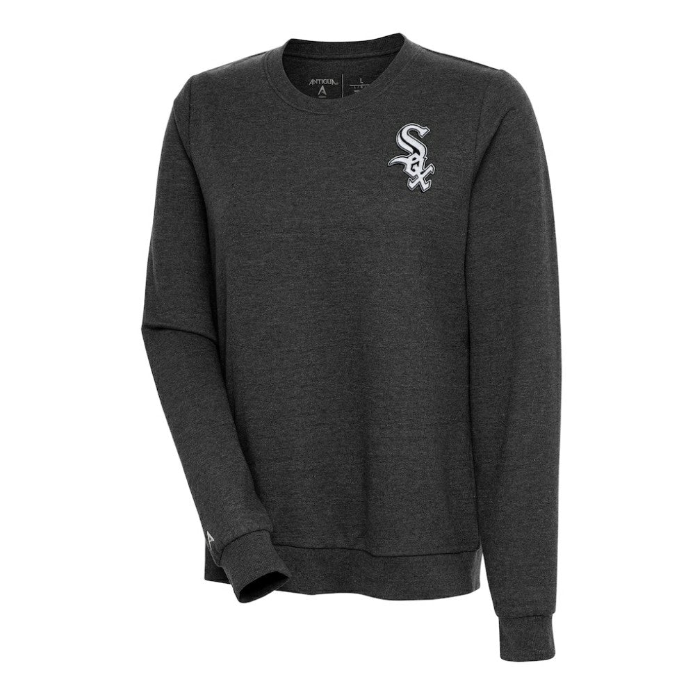 Chicago White Sox Antigua Women's Action Crewneck Pullover Sweatshirt Heather Black