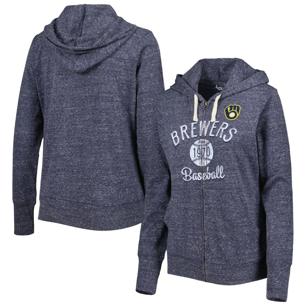 Milwaukee Brewers Touch Women's Training Camp Tri-Blend Lightweight Full-Zip Hoodie Navy