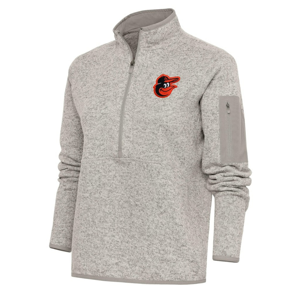 Baltimore Orioles Antigua Women's Logo Fortune Quarter-Zip Pullover Jacket Oatmeal