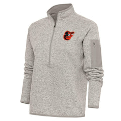 Baltimore Orioles Antigua Women's Logo Fortune Quarter-Zip Pullover Jacket Oatmeal